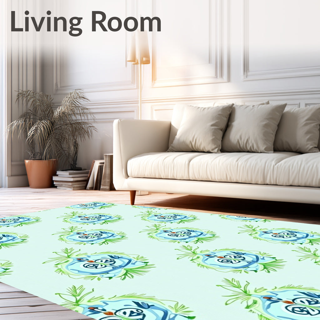 Light Blue Orb Botanical Ornament Rug
