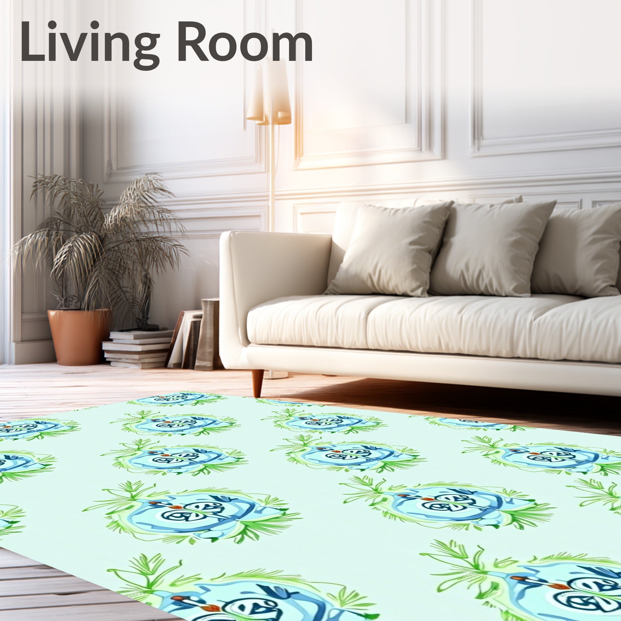 Light Blue Orb Botanical Ornament Rug