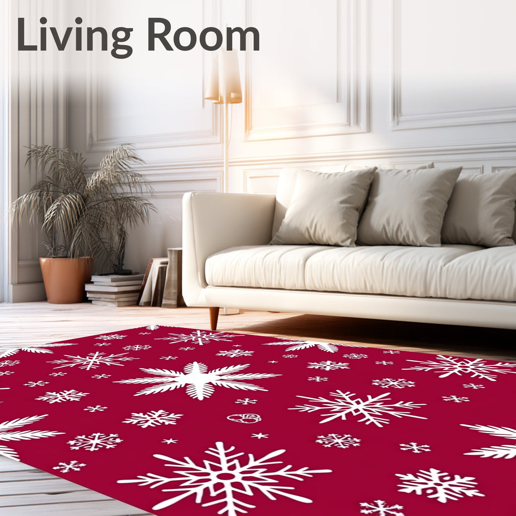 Crimson Snowflake Holiday Tile Rug