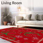 Red Green Floral Snowflakes Border Rug