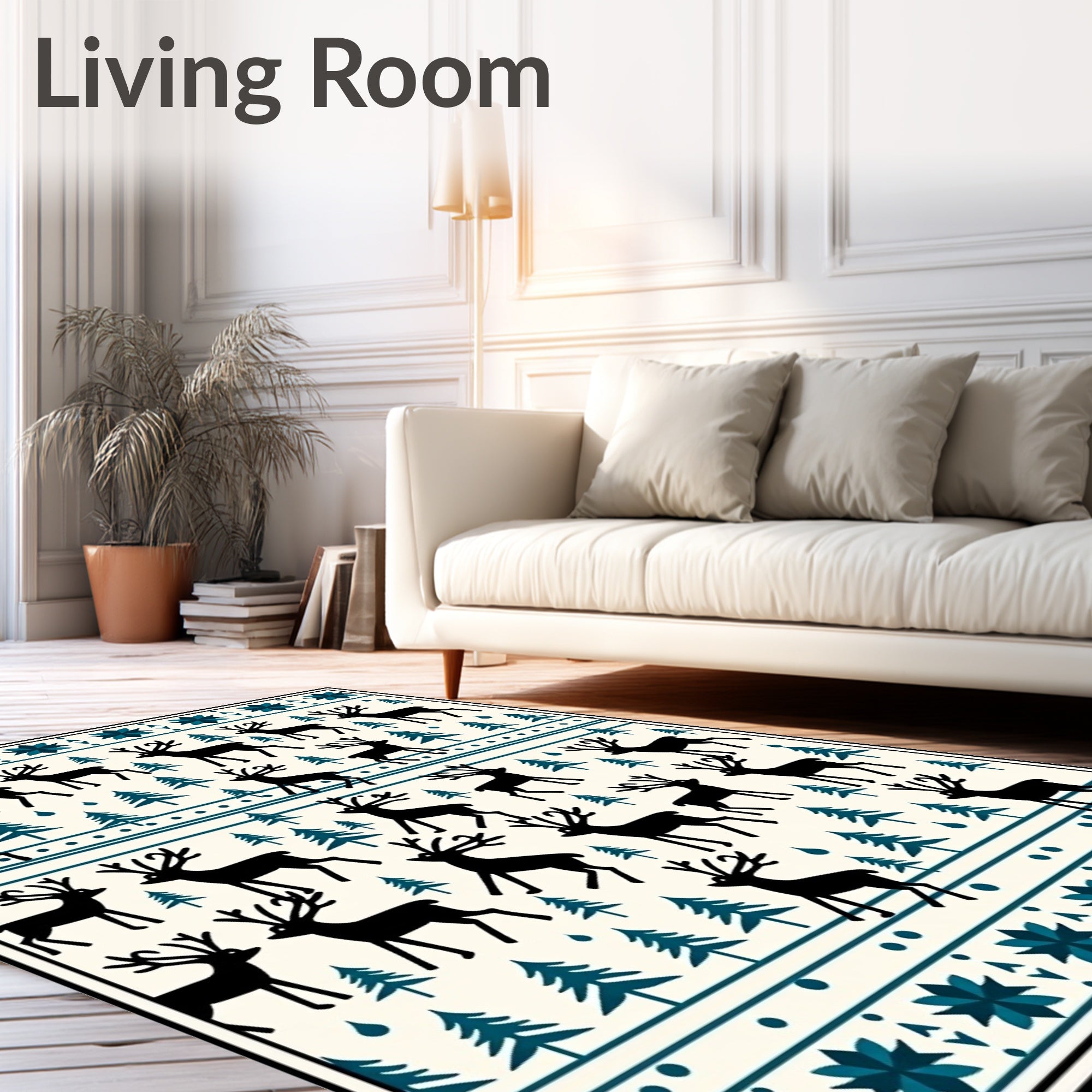 Black Reindeer Forest Winter Charm Rug