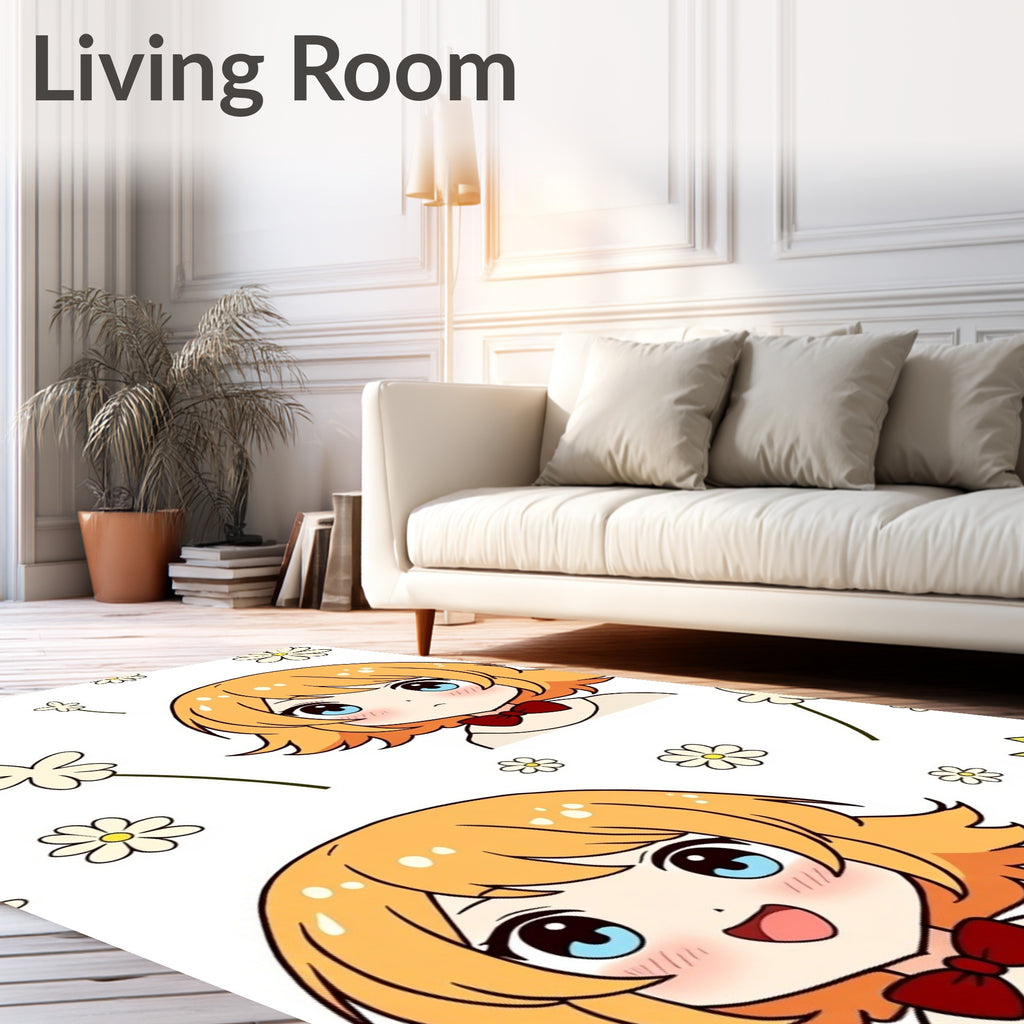 Kawaii Anime Girls Yellow Daisy Whimsical Rug