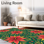 Bold Red Floral Garden Leafy Rug