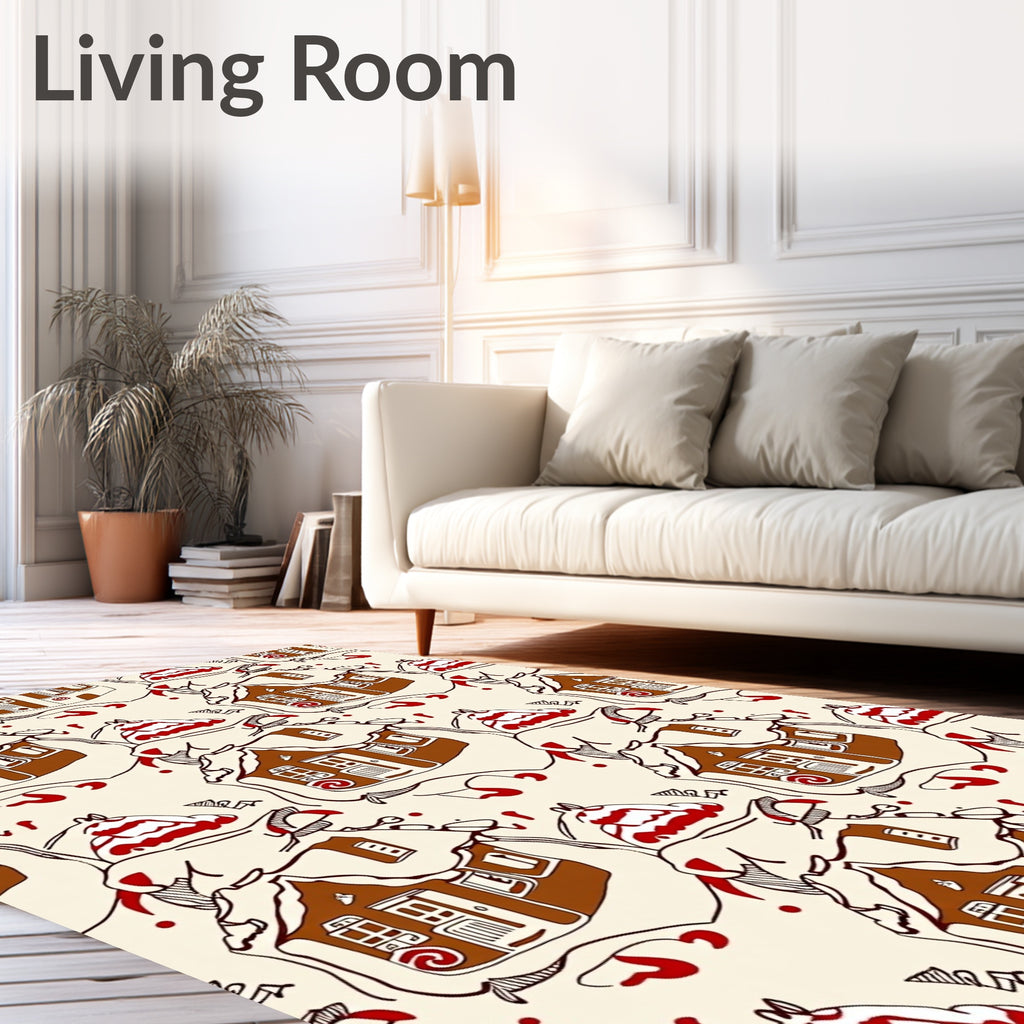 Whimsical Gingerbread Houses Red Detail Rug