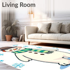 Winter Snowman Green Plaid Scarf Snowflakes Rug