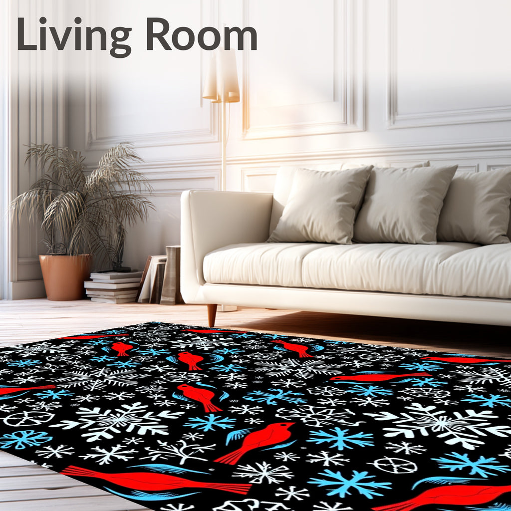 Whimsical Red Birds Snowflakes Whiteness Rug