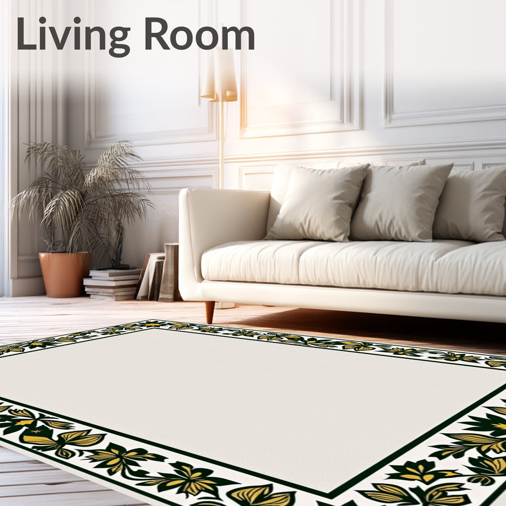 Emerald Yellow Floral Border Rug