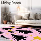 Black Tree Pink Star Christmas Rug