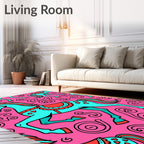 Aqua Pink Carousel Horse Swirls Rug