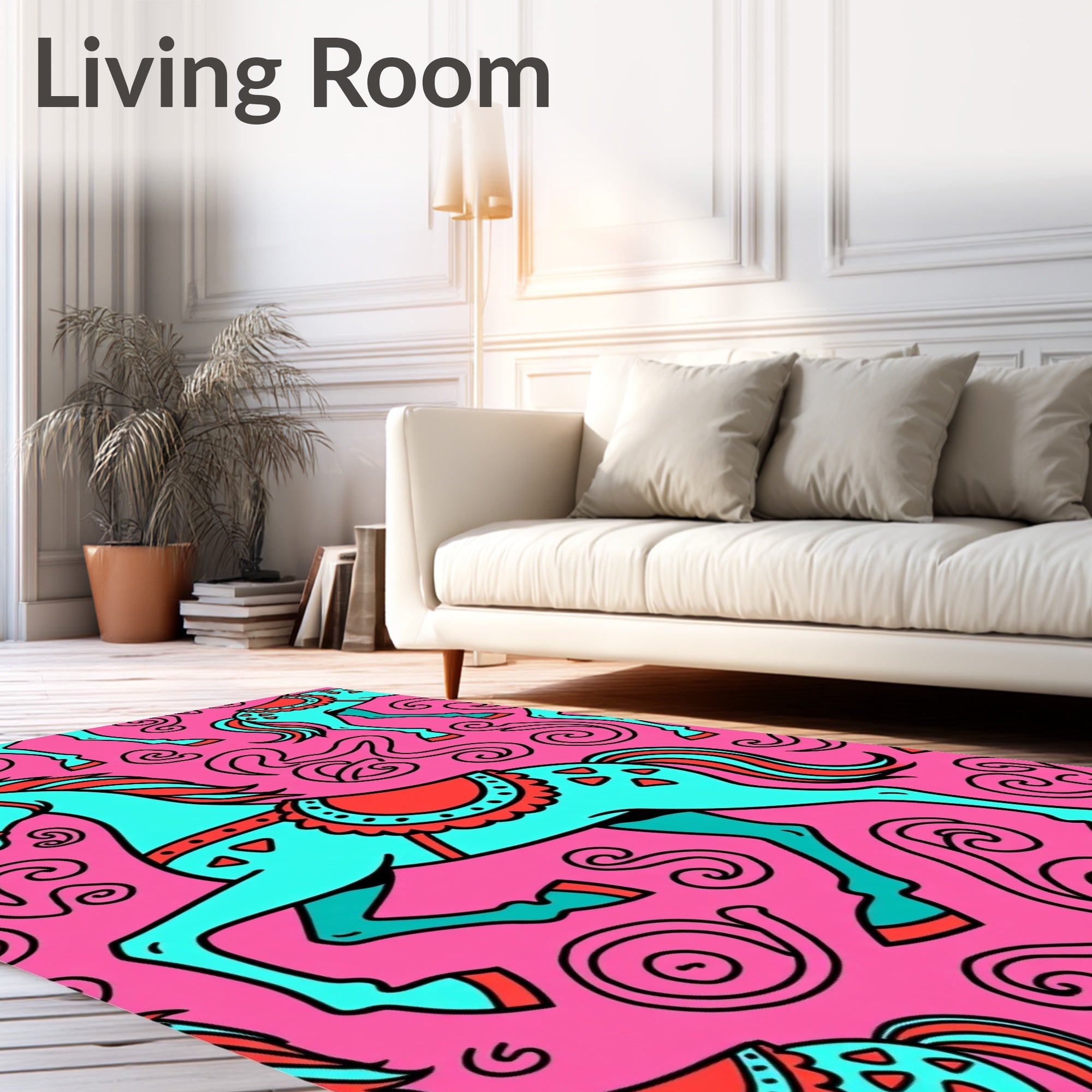 Aqua Pink Carousel Horse Swirls Rug