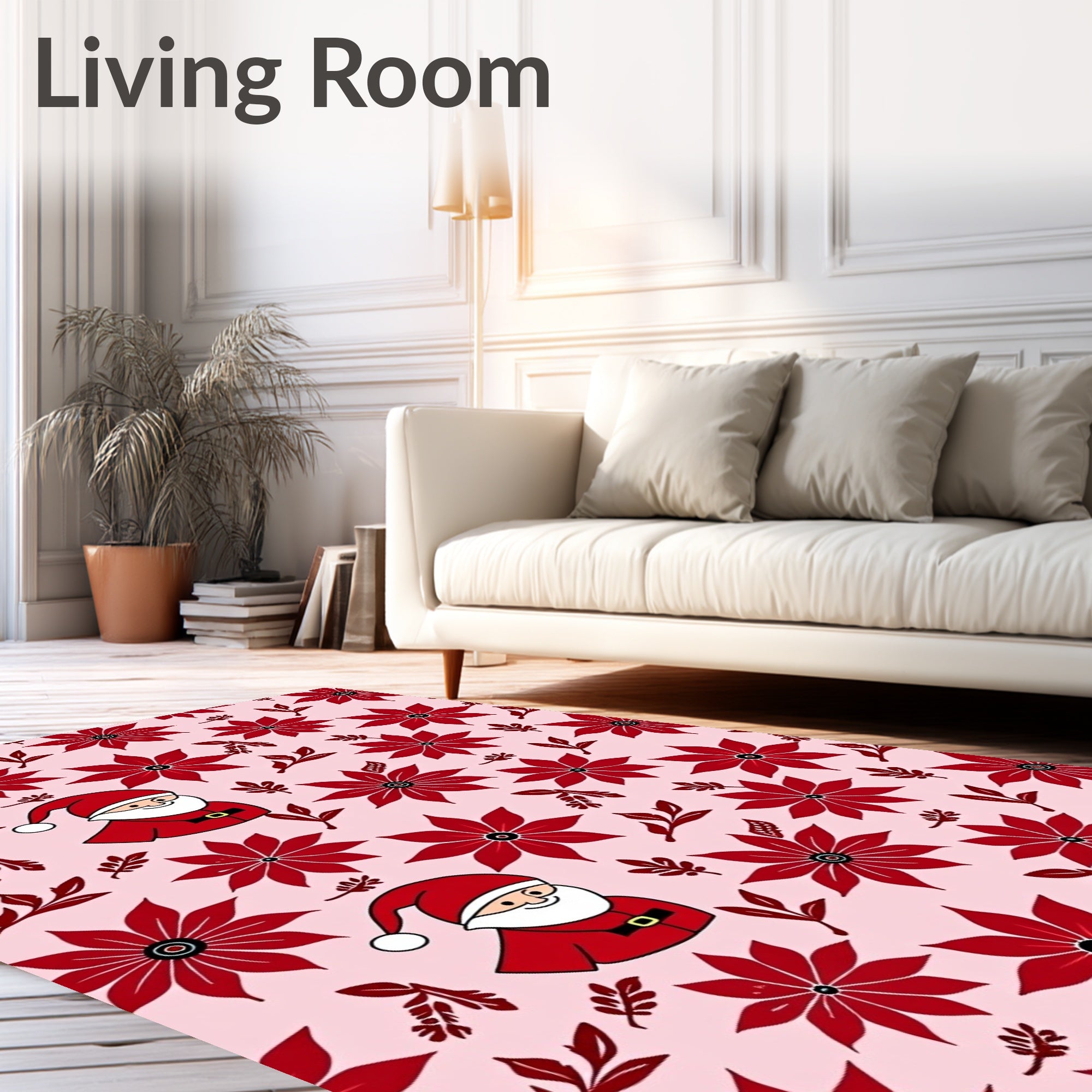 Crimson Poinsettia Santa Duo Rug