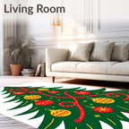 Green Christmas Tree With Red Yellow Ornaments Rug