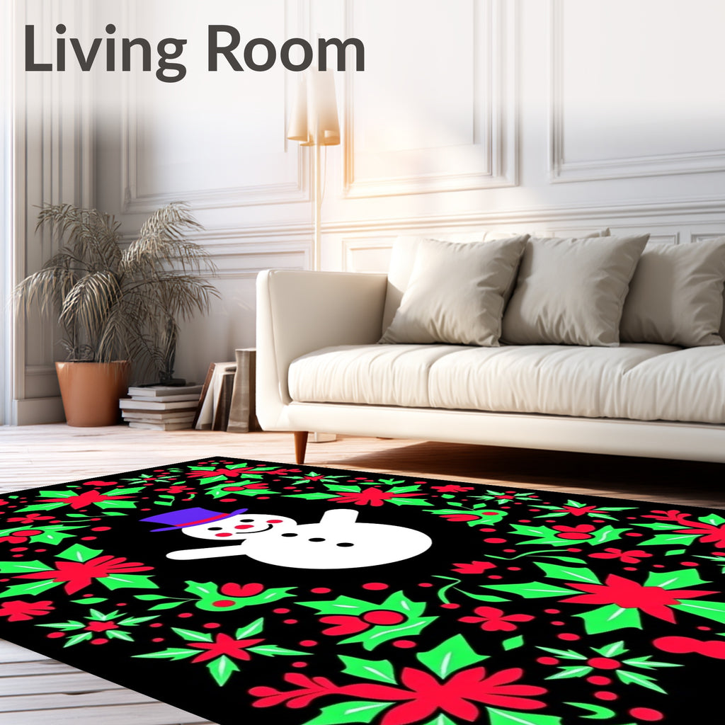 Whimsical Snowman Holly Berry Border Rug