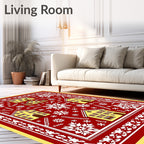 Festive Yellow Houses Snowflake Red Field Rug