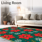 Festive Red Poinsettia Snowflakes Rug
