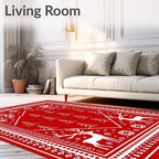 Red White Christmas Deer Tree Frame Rug