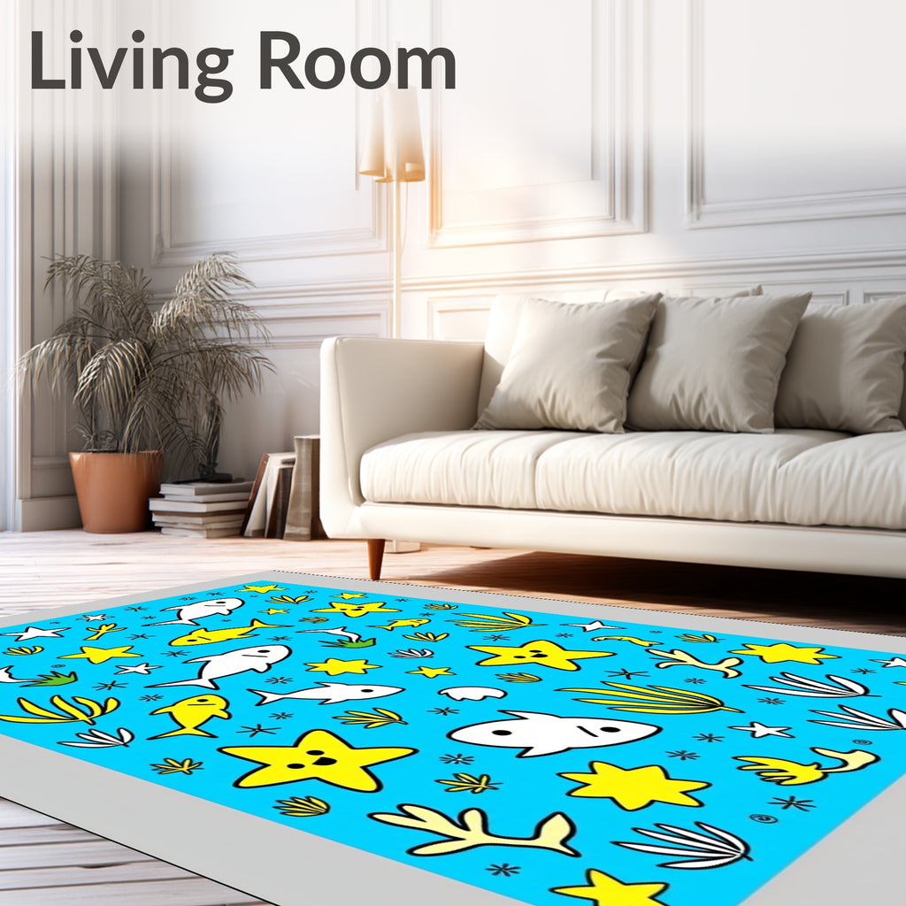 Whimsical Yellow Star Fish Undersea Rug