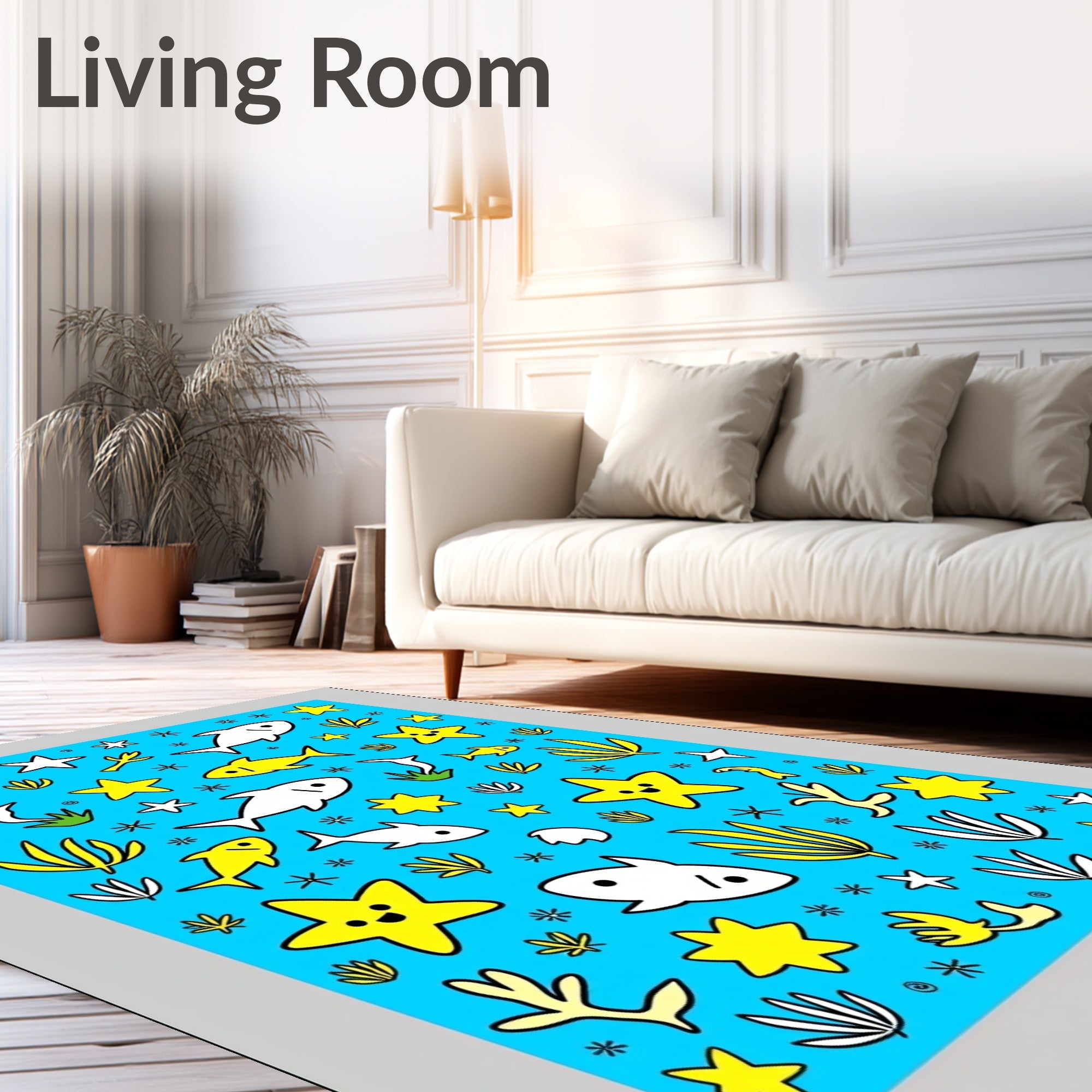 Whimsical Yellow Star Fish Undersea Rug