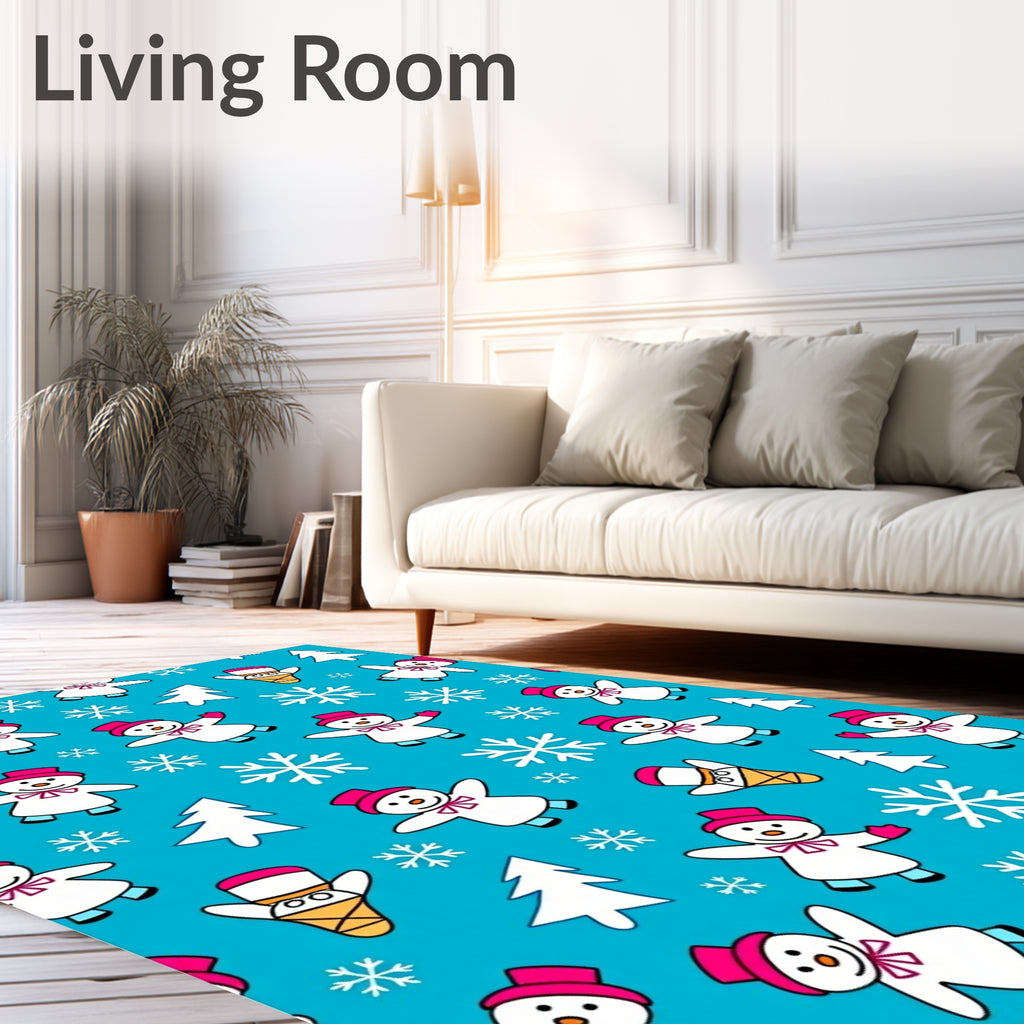 Cheerful Snowman Snowflake Winter Scene Rug