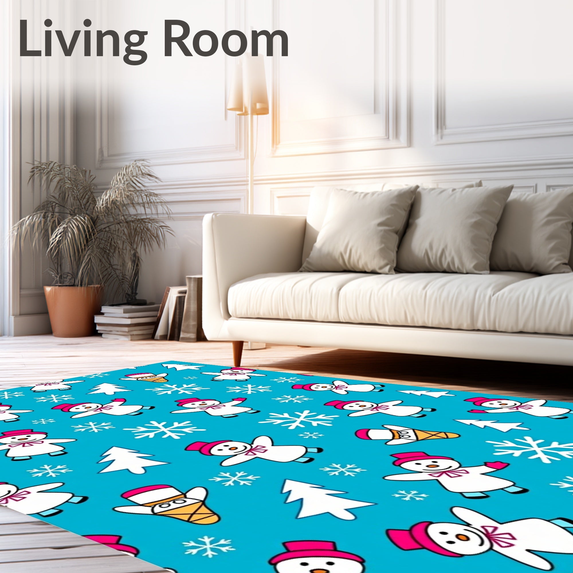 Cheerful Snowman Snowflake Winter Scene Rug