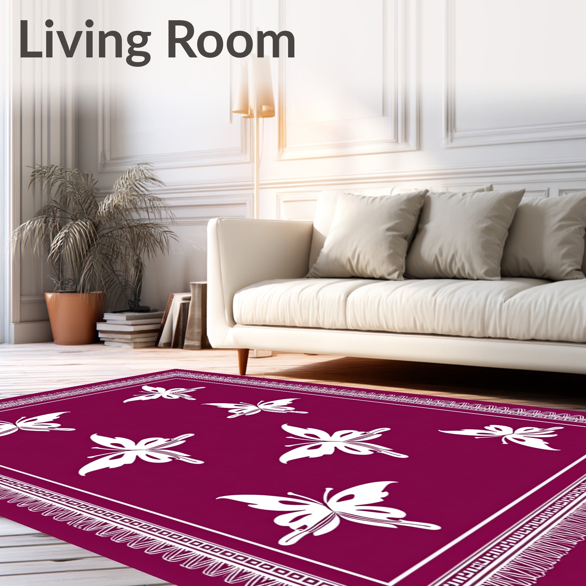 Plum With White Butterfly Field Rug