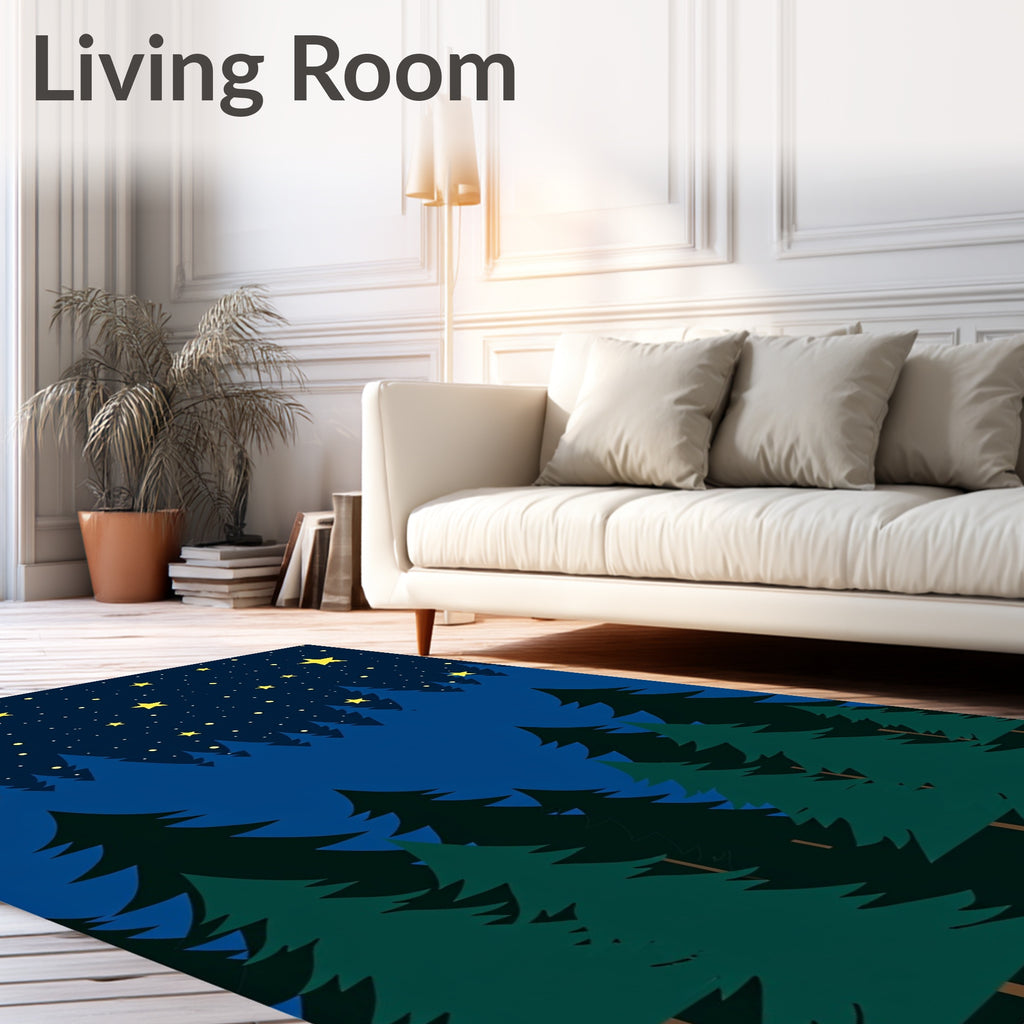 Starry Night Forest Trees Rug