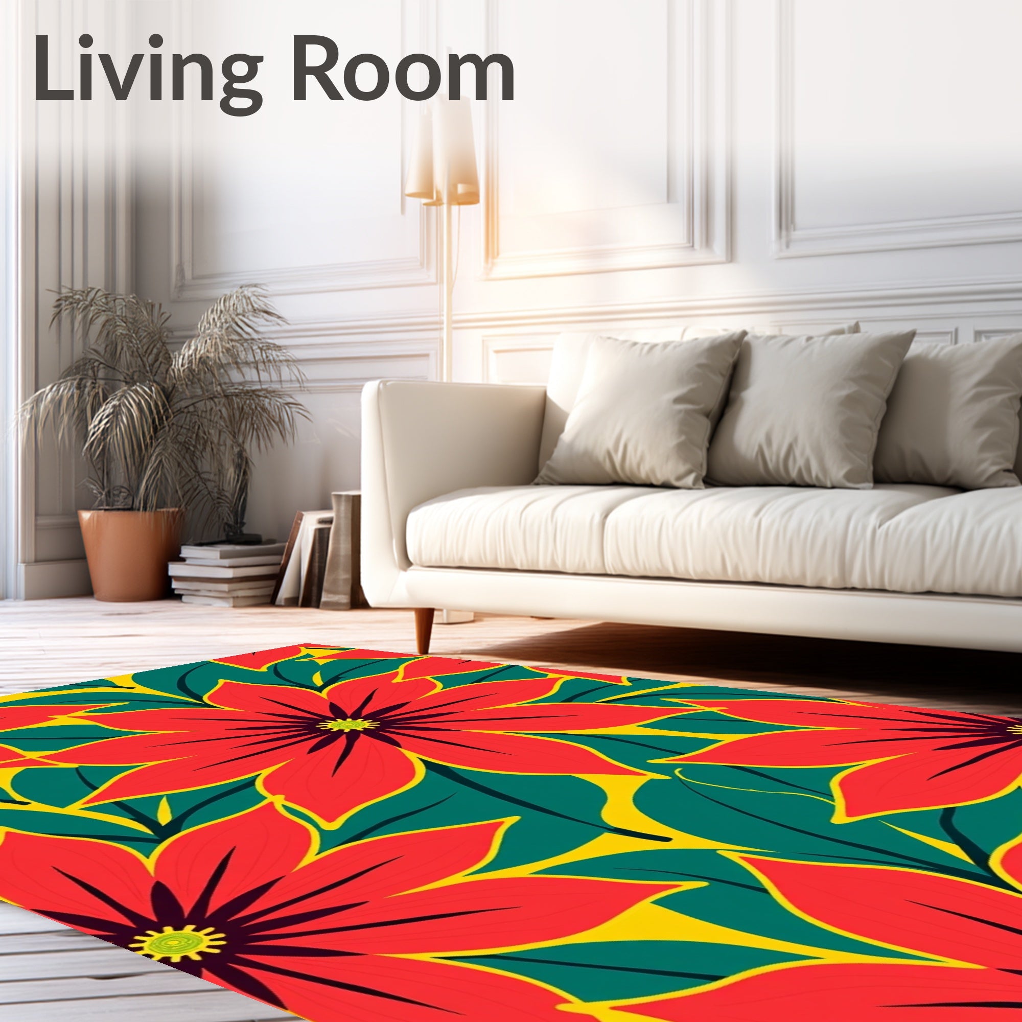 Bold Red Floral Tropical Leaves Rug