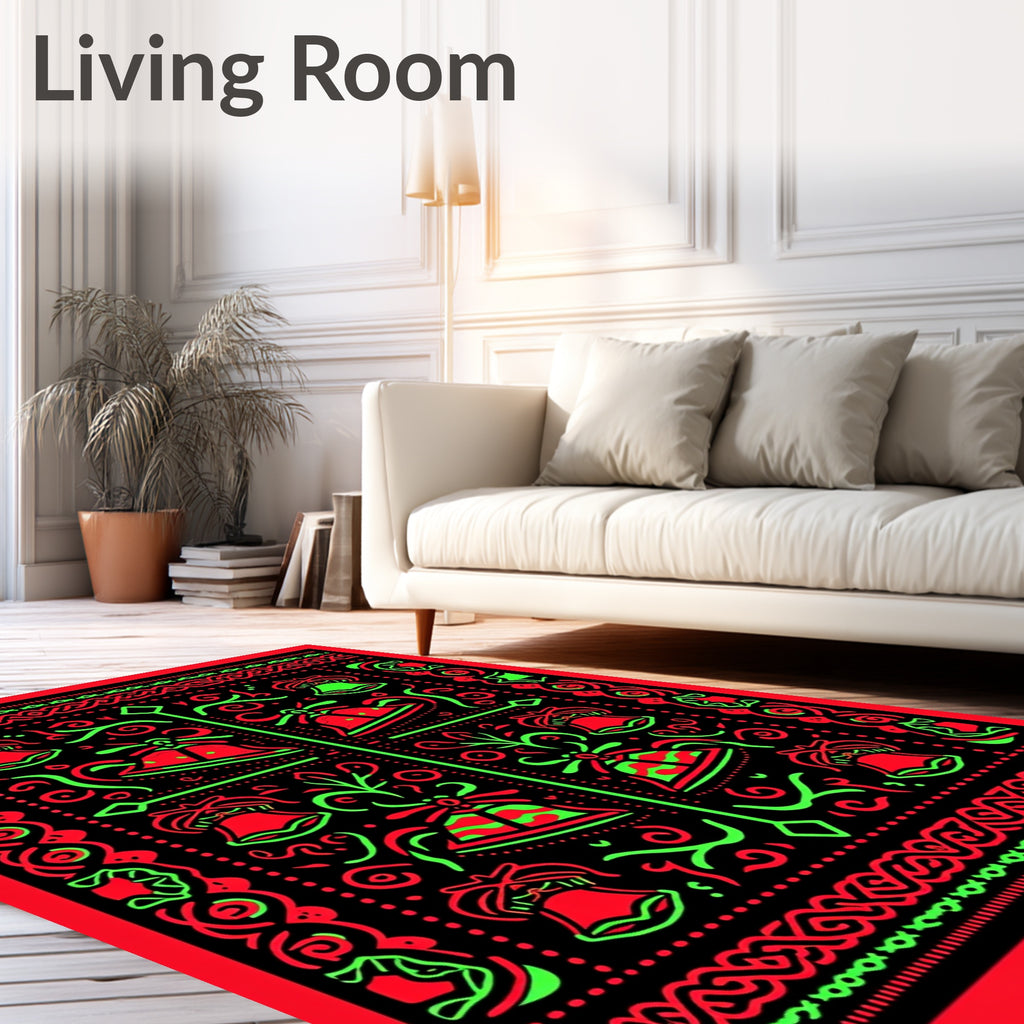 Festive Red Green Bell Garland Rug