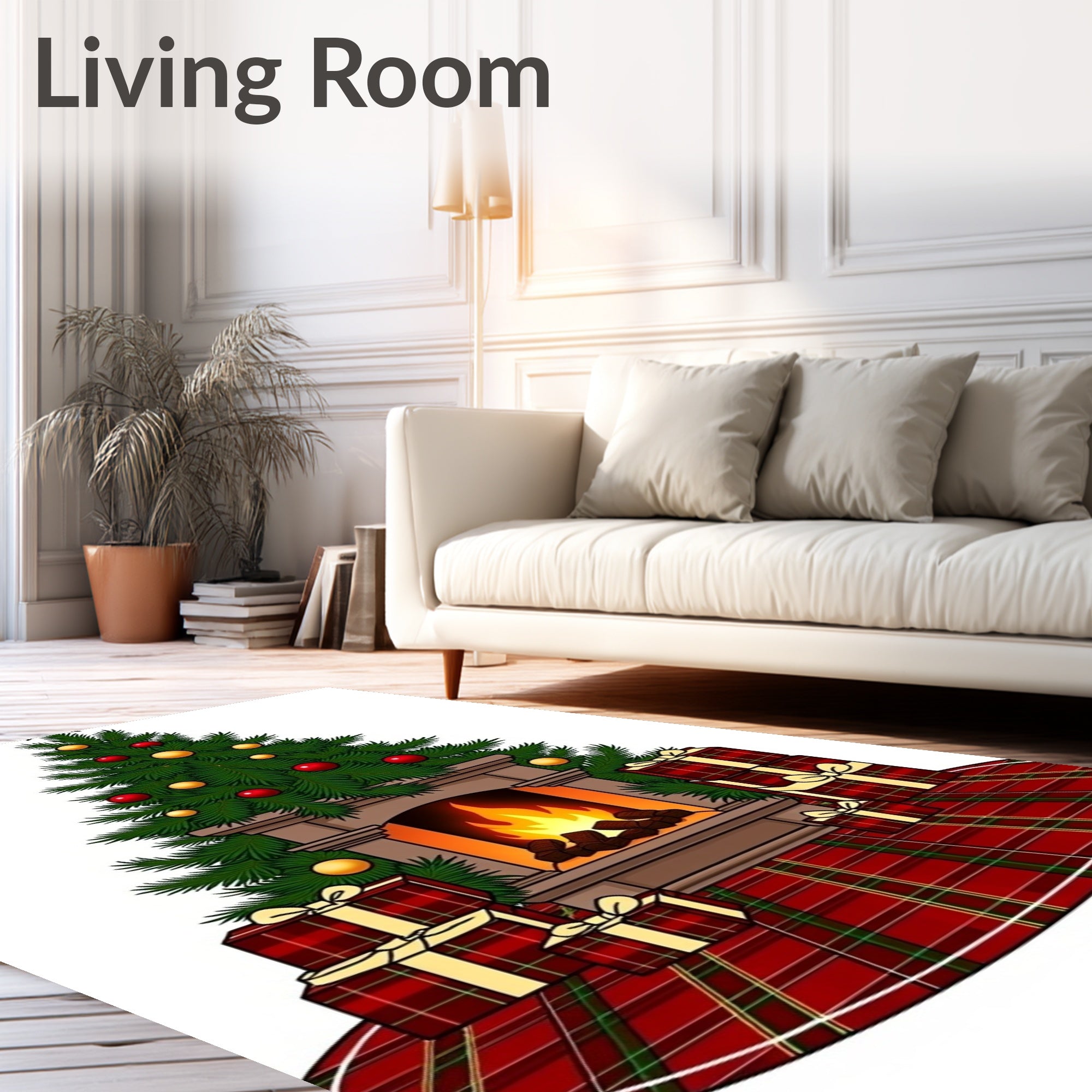 Classic Red Plaid Christmas Tree Rug