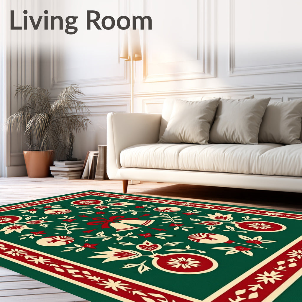 Crimson Festive Holly Garland Bells Rug