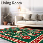 Crimson Festive Holly Garland Bells Rug