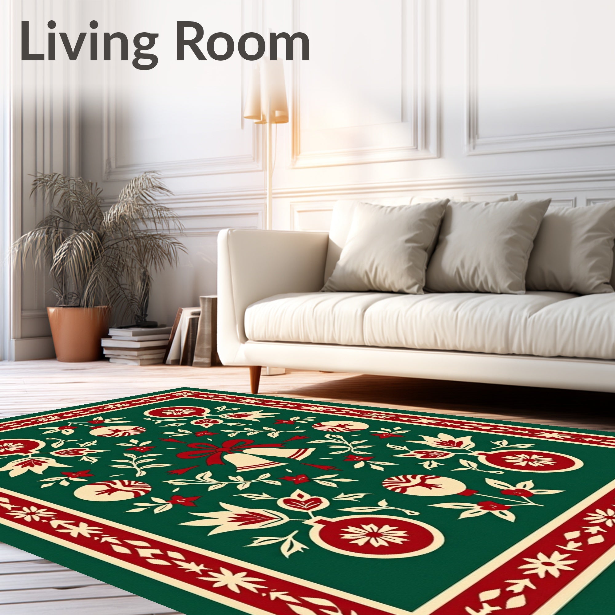 Crimson Festive Holly Garland Bells Rug