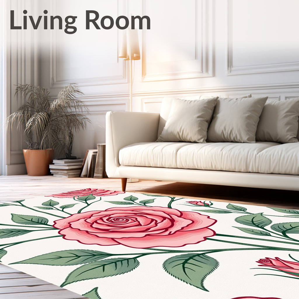 Pink Rose Garden Botanical Arrangement Rug
