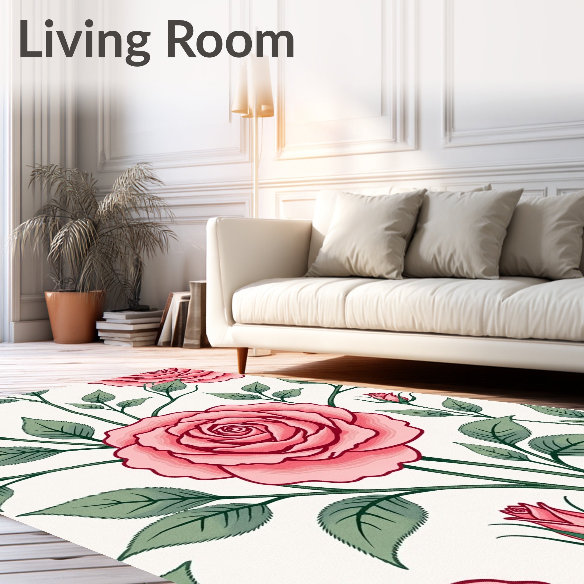 Pink Rose Garden Botanical Arrangement Rug