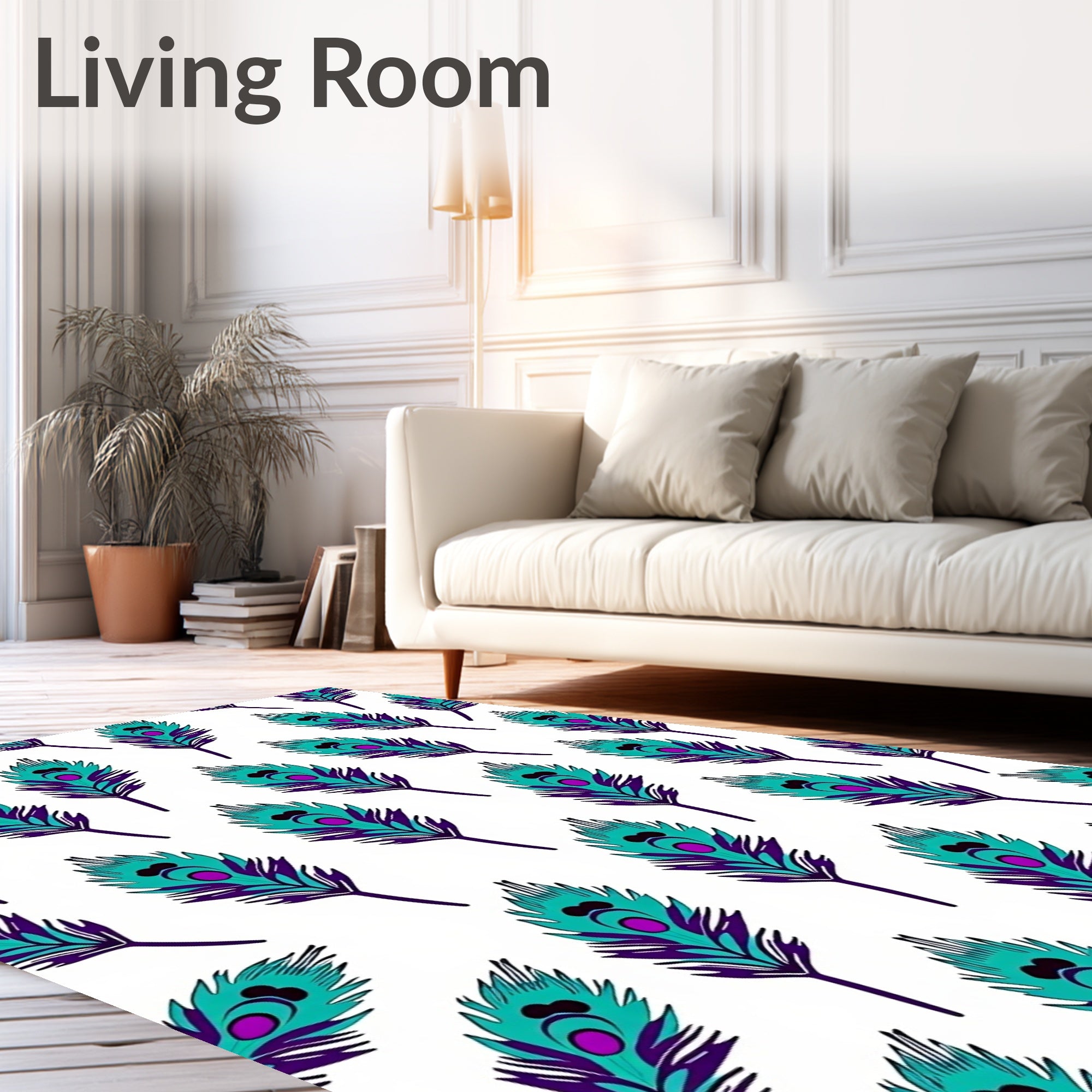 Teal Purple Peacock Feather Pattern Rug