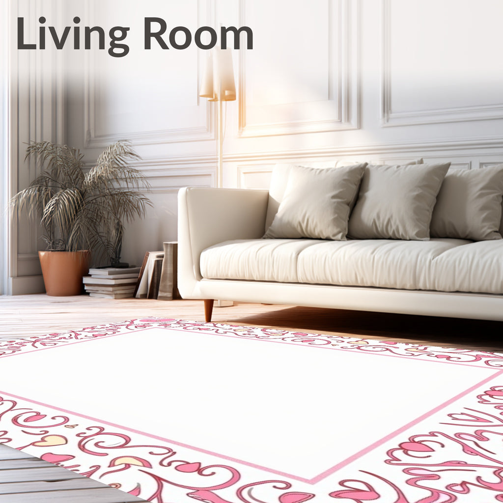 Pink Heart Filigree Border Rug