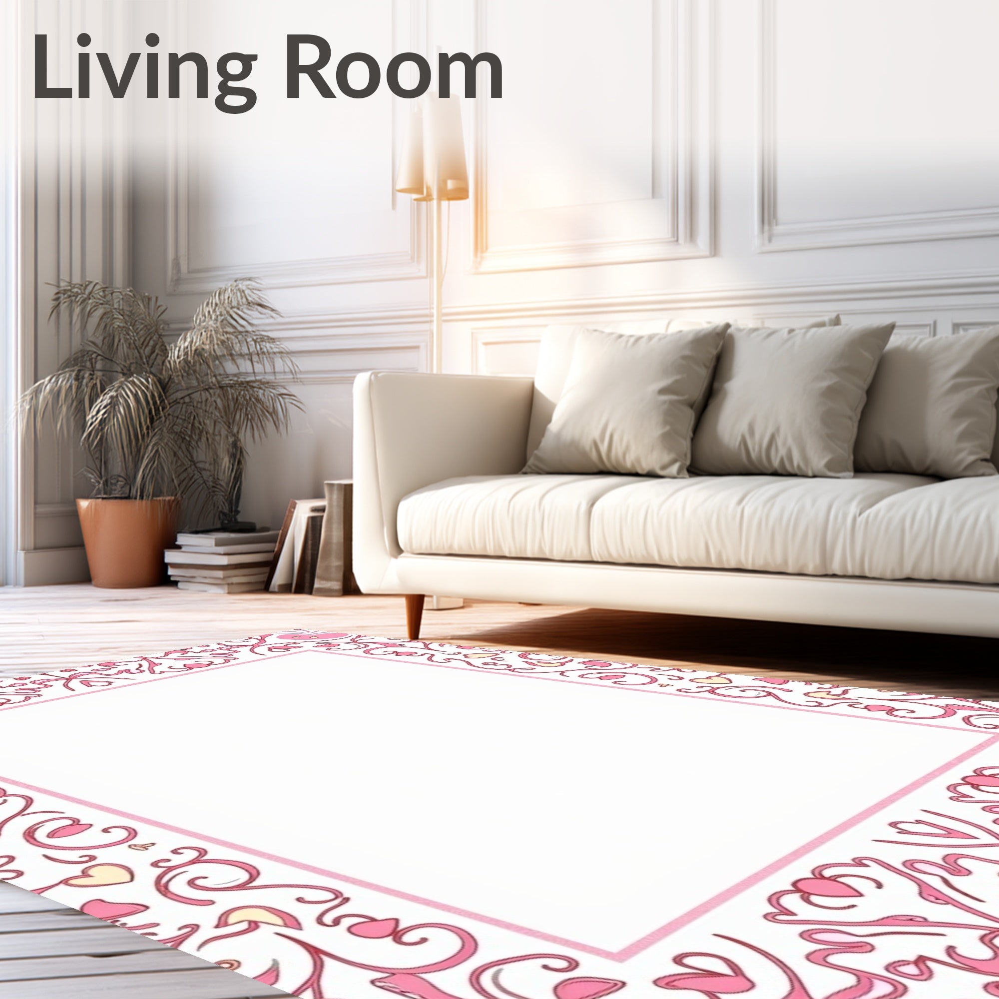 Pink Heart Filigree Border Rug