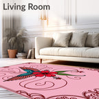 Crimson Pink Bird Hibiscus Swirl Rug