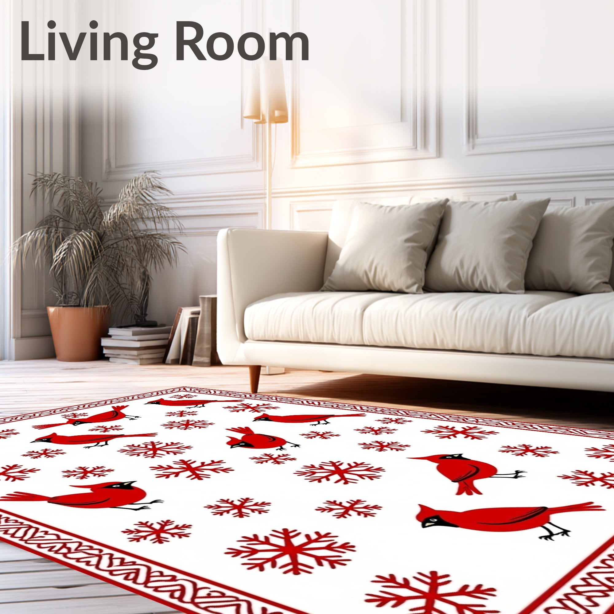 Red Cardinal Snowflake Winter Scene Rug