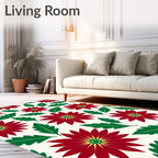 Deep Red Floral Green Leaf Rug