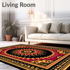 Deep Red Golden Floral Medallion Rug