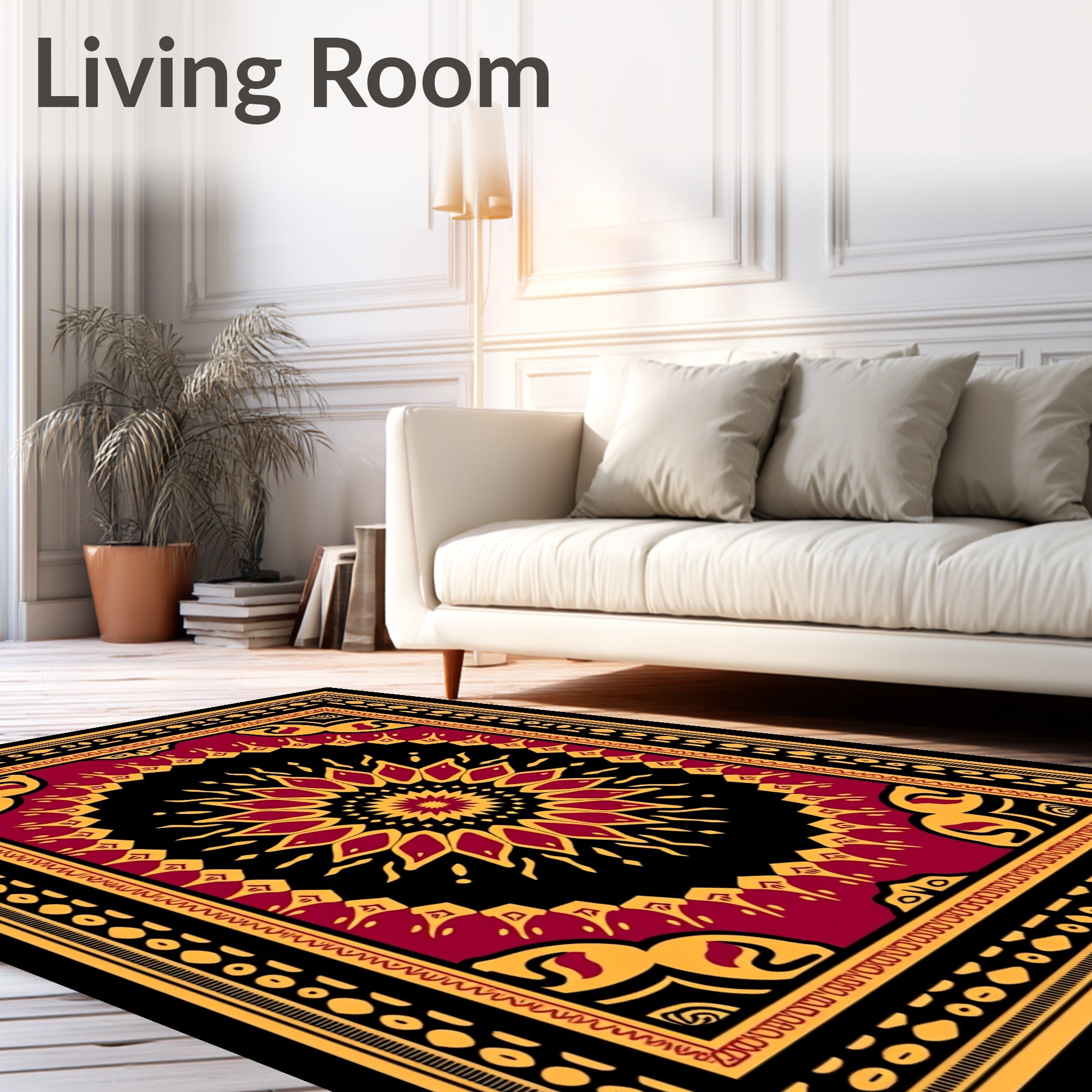 Deep Red Golden Floral Medallion Rug