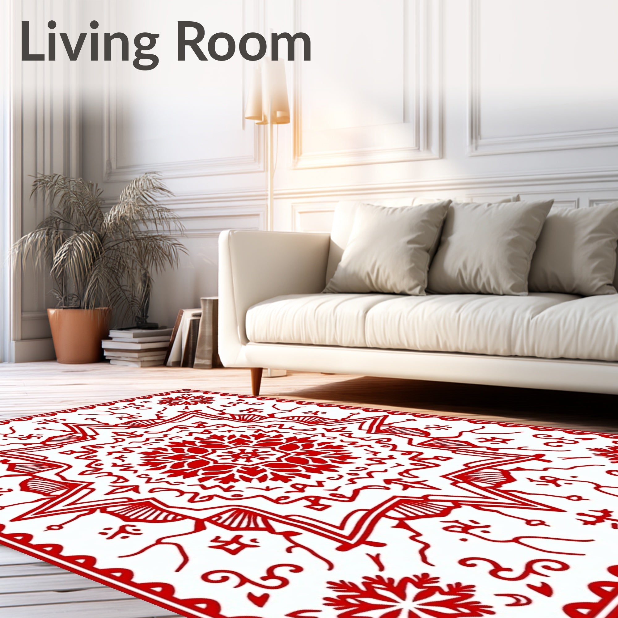 Crimson Snowflakes Starburst Rug