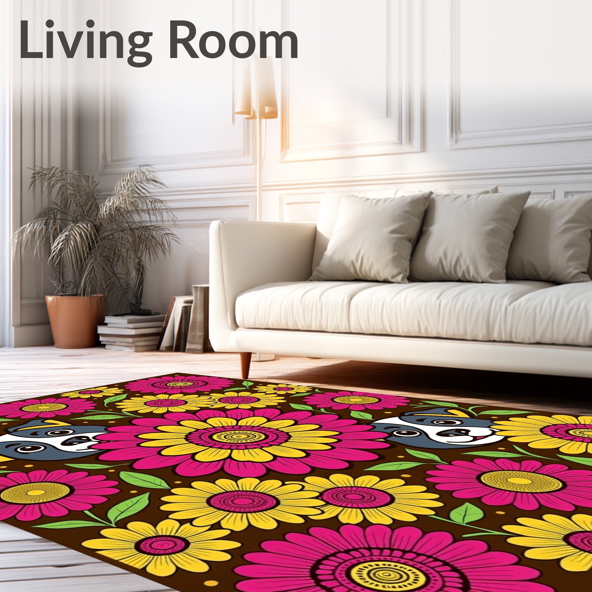Whimsical Dog Flower Garden Rug