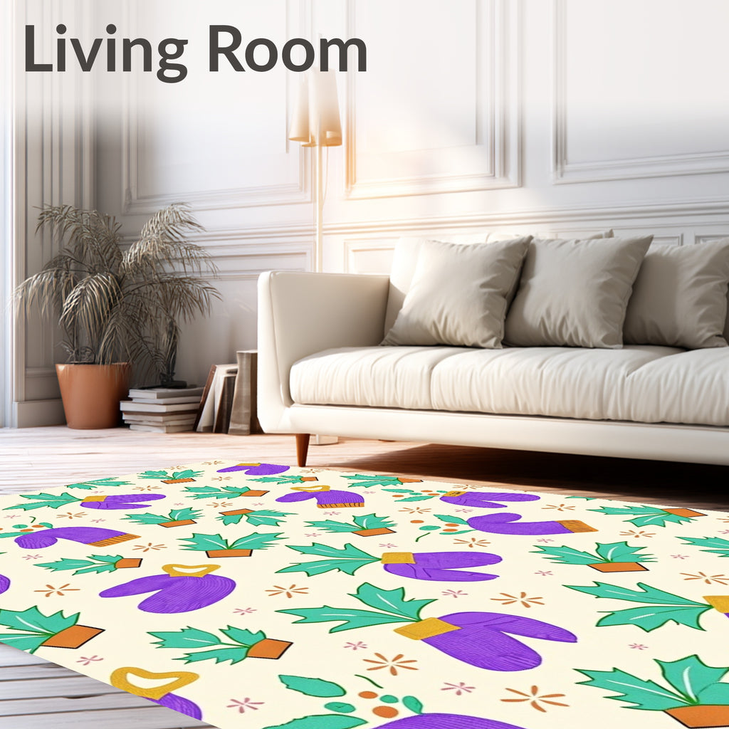Whimsical Purple Mittens Potted Plants Rug