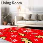 Festive Red Gingerbread Snowflakes Rug