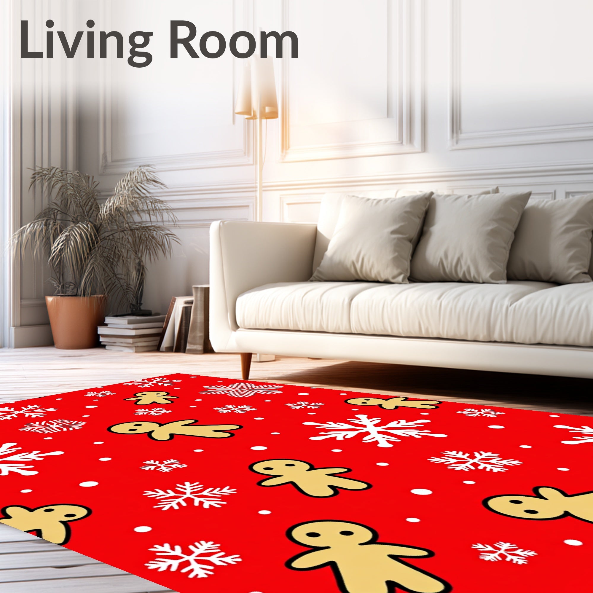 Festive Red Gingerbread Snowflakes Rug