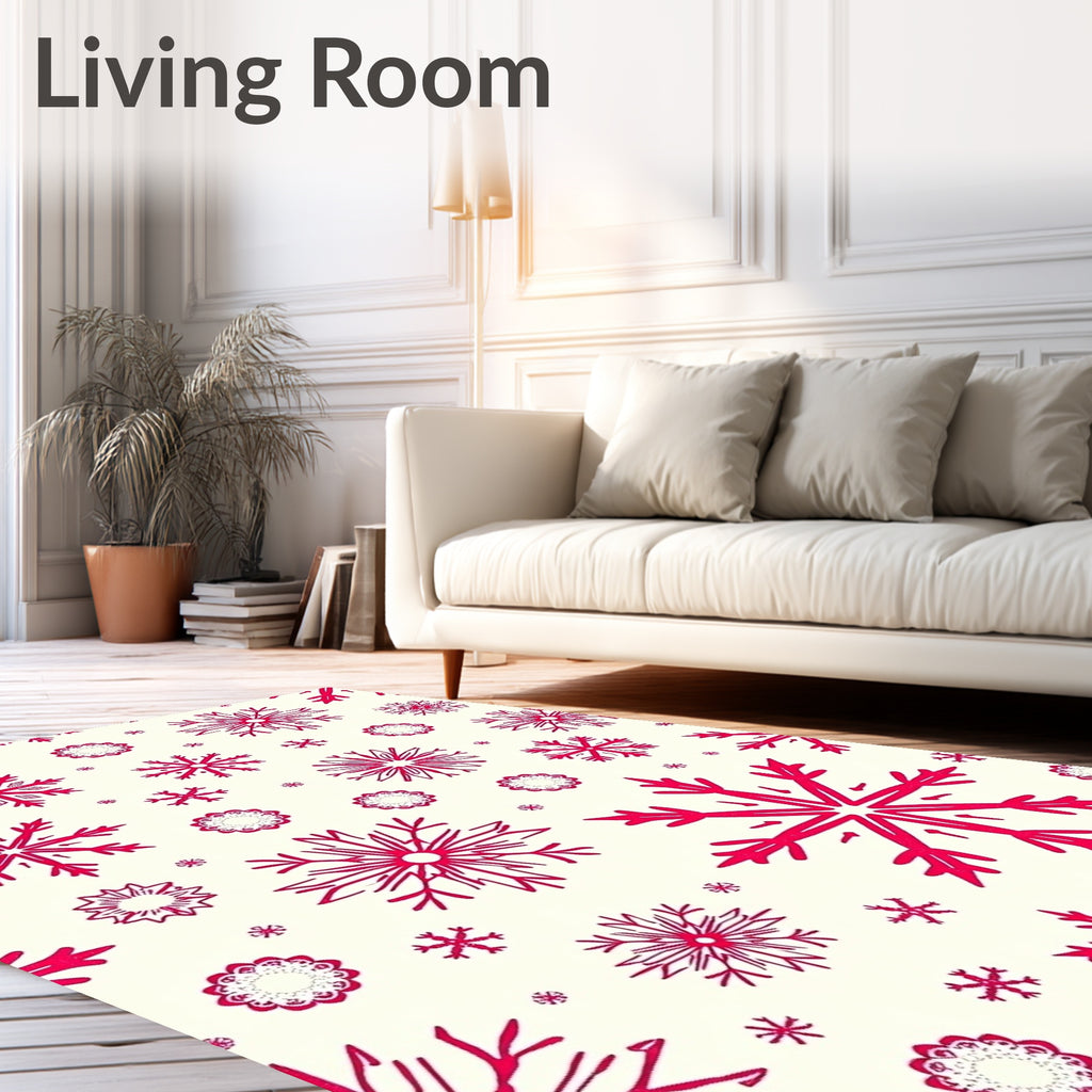 Crimson Snowflakes on Cream Background Rug