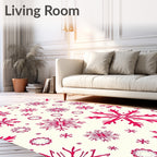 Crimson Snowflakes on Cream Background Rug