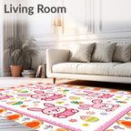 Pink Bunnies and Pastel Eggs Whimsical Rug